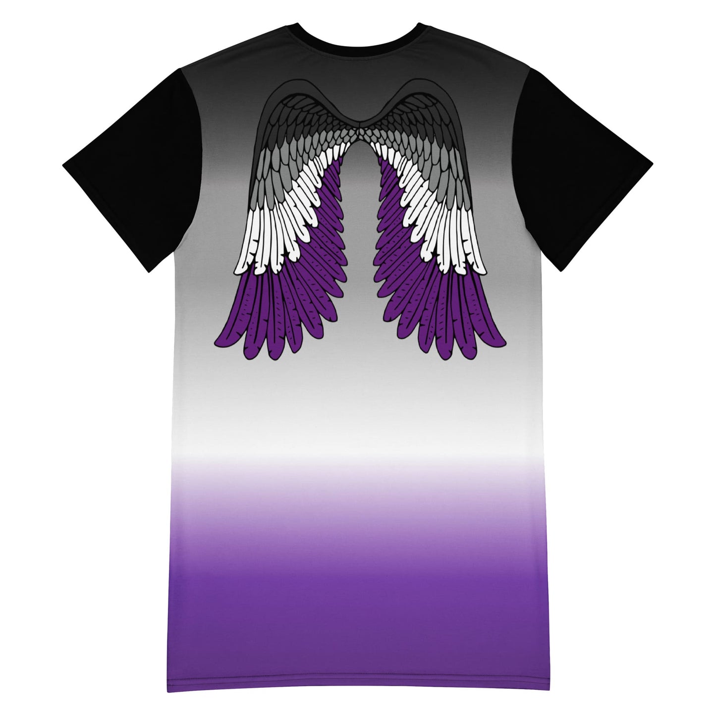 asexual dress, ace pride t shirt dress with angel wings on the back, flatlay back