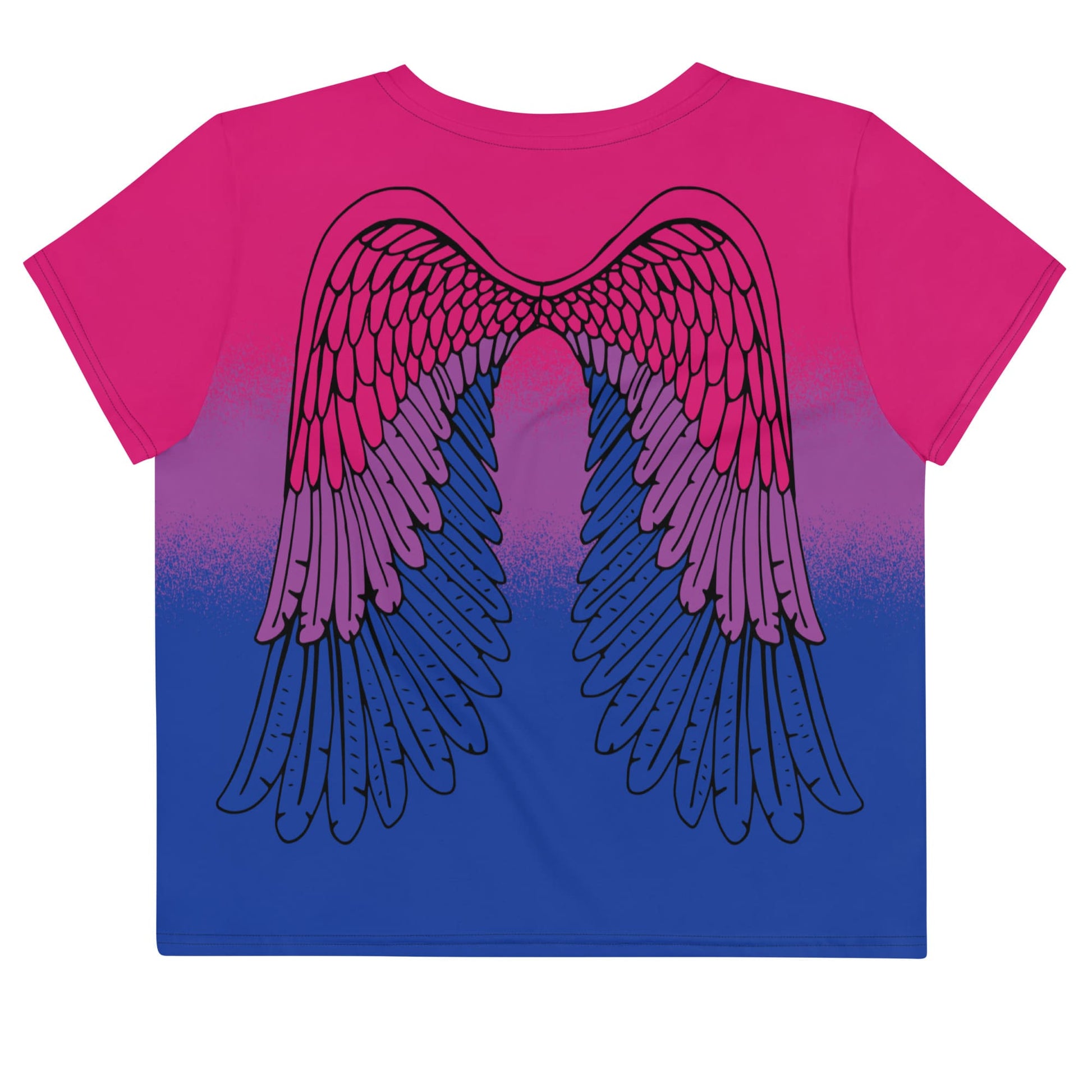 bisexual crop top, bi pride cropped shirt with wings on back, flatlay back