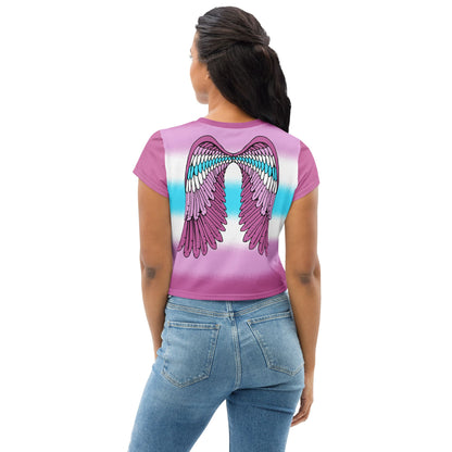 femboy crop top, cute angel wings on the back, model 2 back