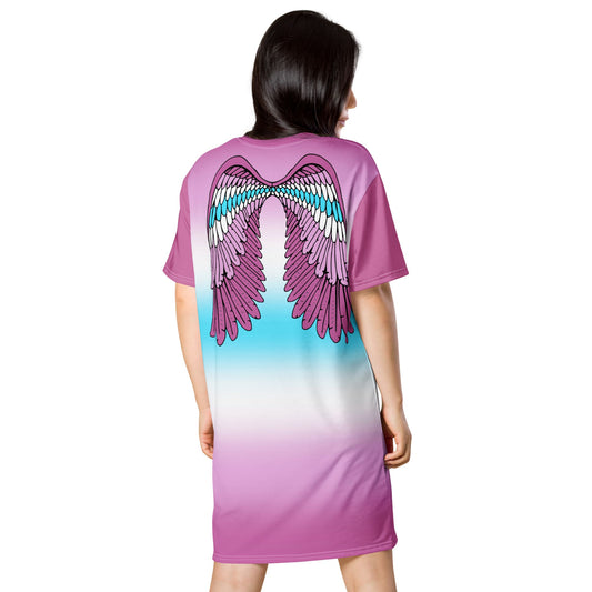 femboy tshirt dress, cute angel wings on the back