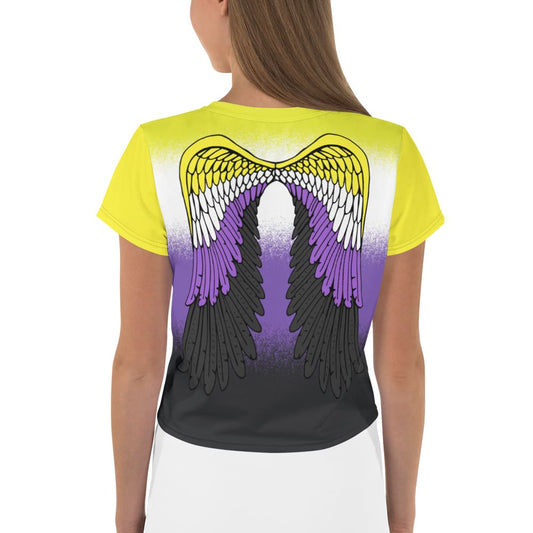 nonbinary crop top, enby cropped shirt with wings on back