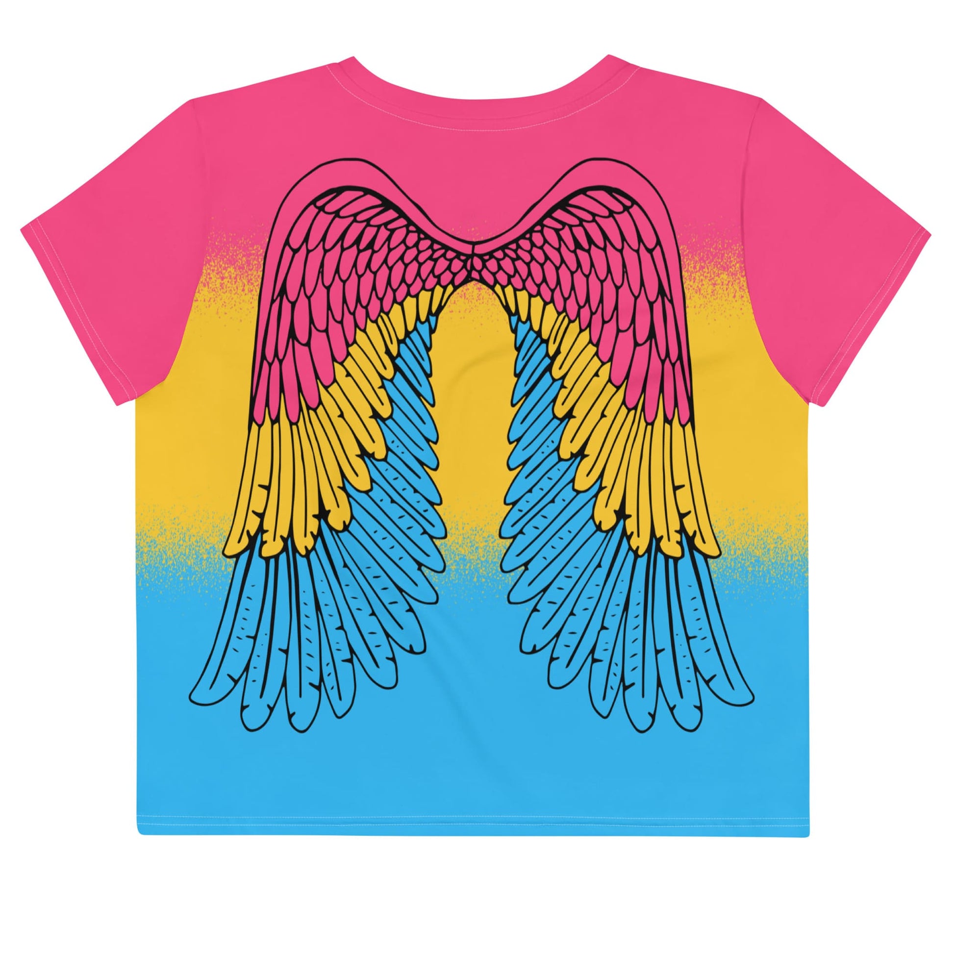 pansexual crop top, pan pride cropped shirt with wings on back, flatlay back