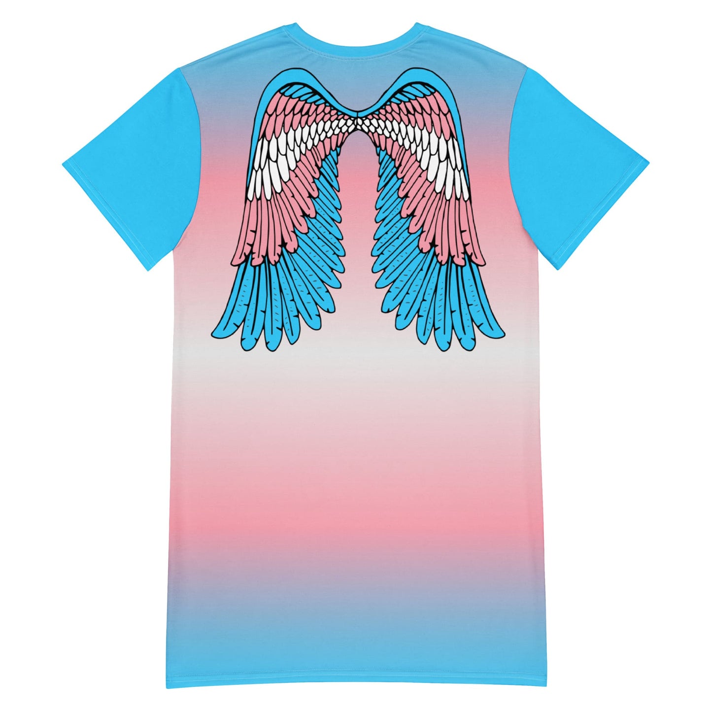 transgender dress, trans pride t shirt dress with angel wings on back, flatlay back