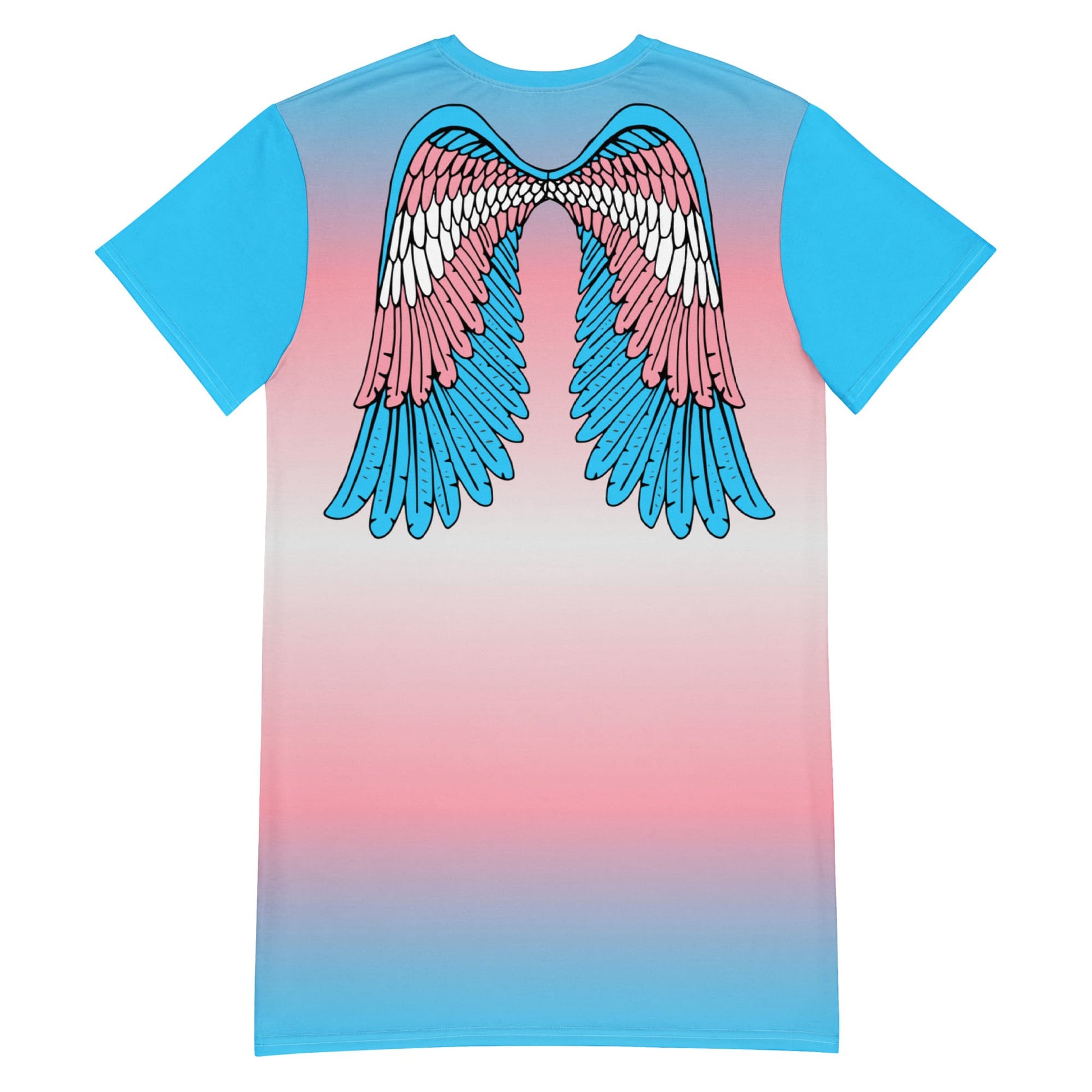 transgender dress, trans pride t shirt dress with angel wings on back, flatlay back