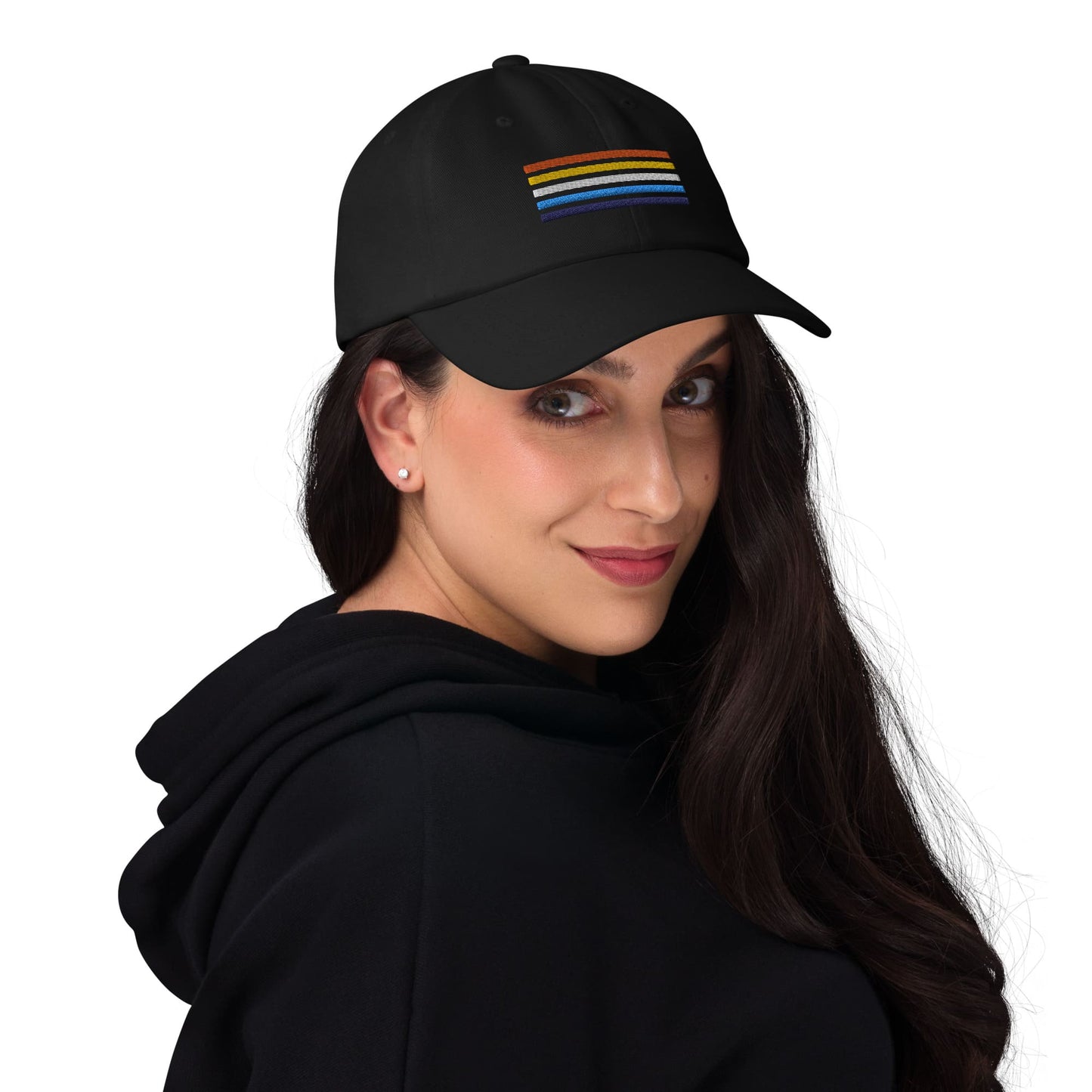 aroace hat, aro ace pride embroidered cap, model front