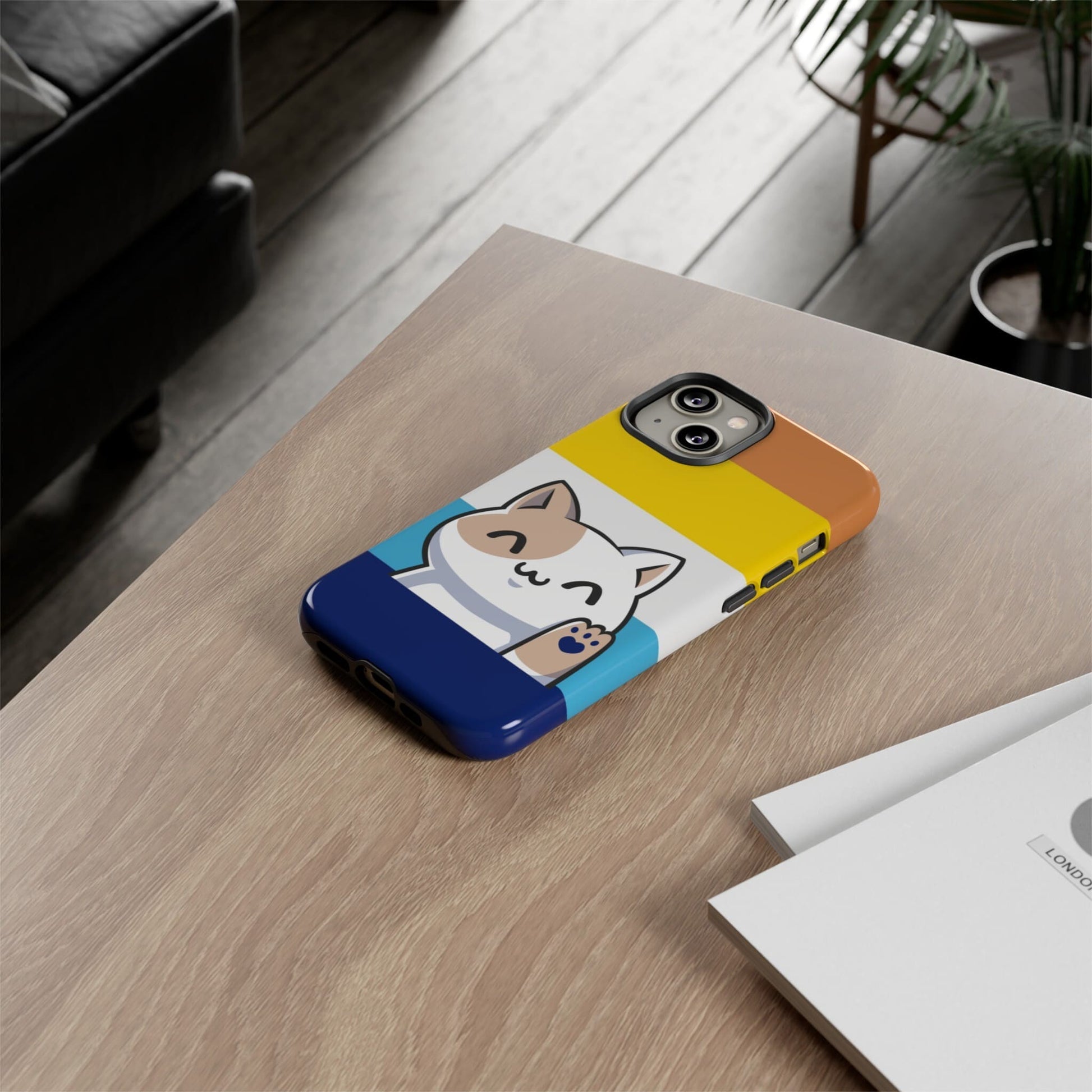 aroace phone case kawaii cat, on table