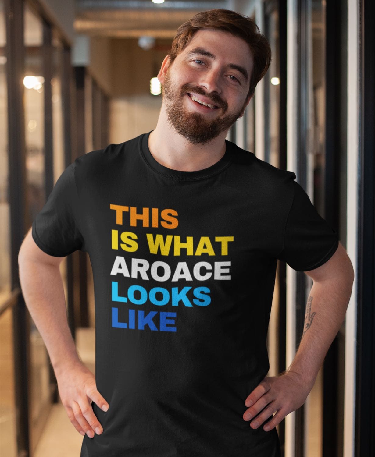 aroace shirt, this is what aro ace looks like, in use