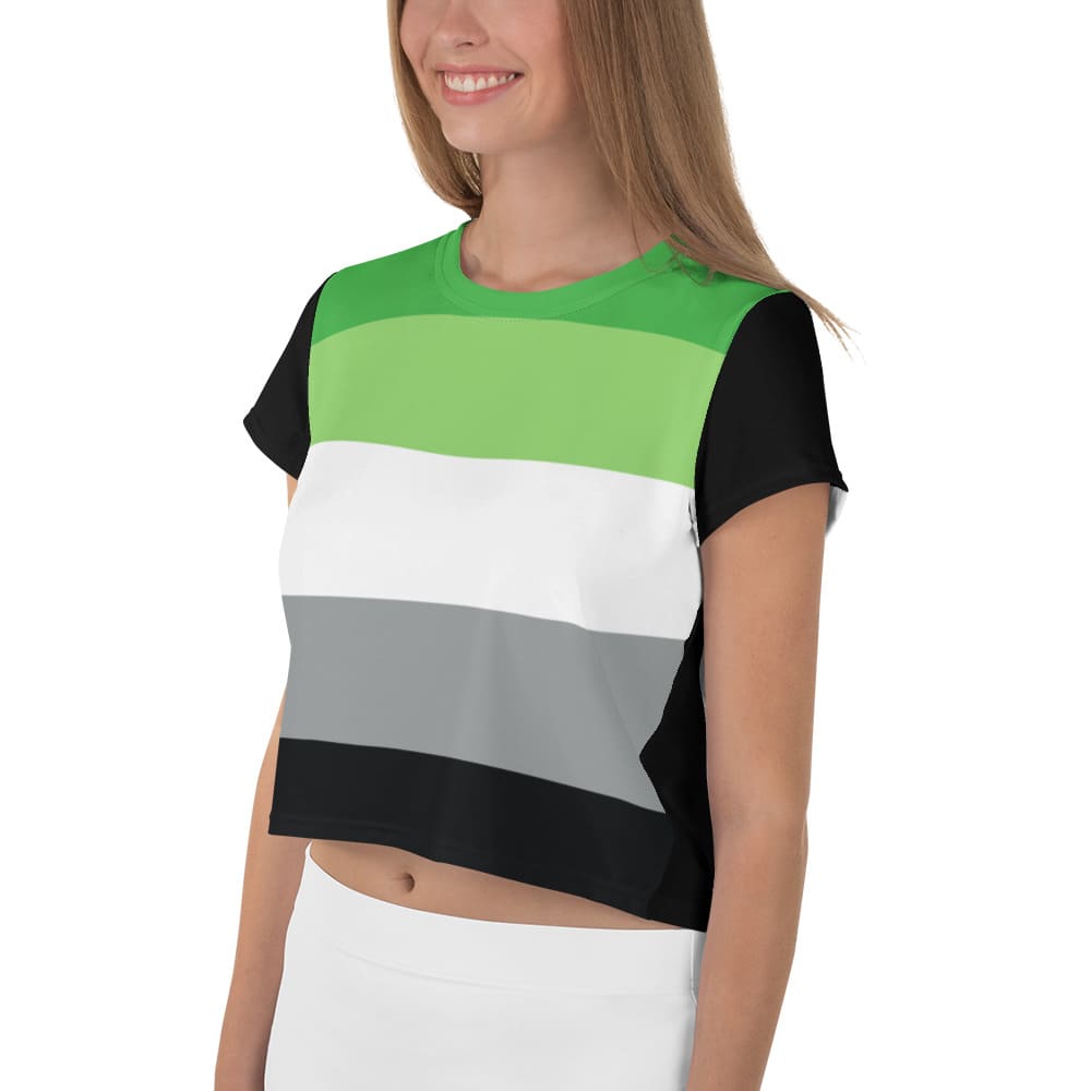 aromantic crop top, model 1 left