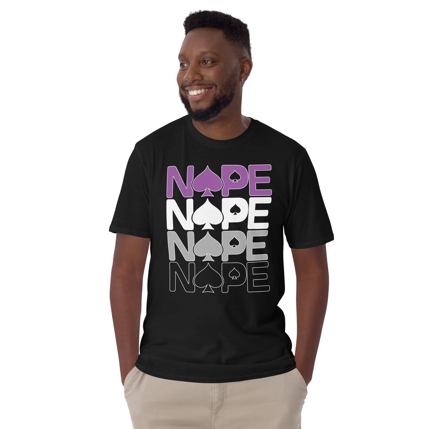 funny asexual shirt, nope ace of spades, black model