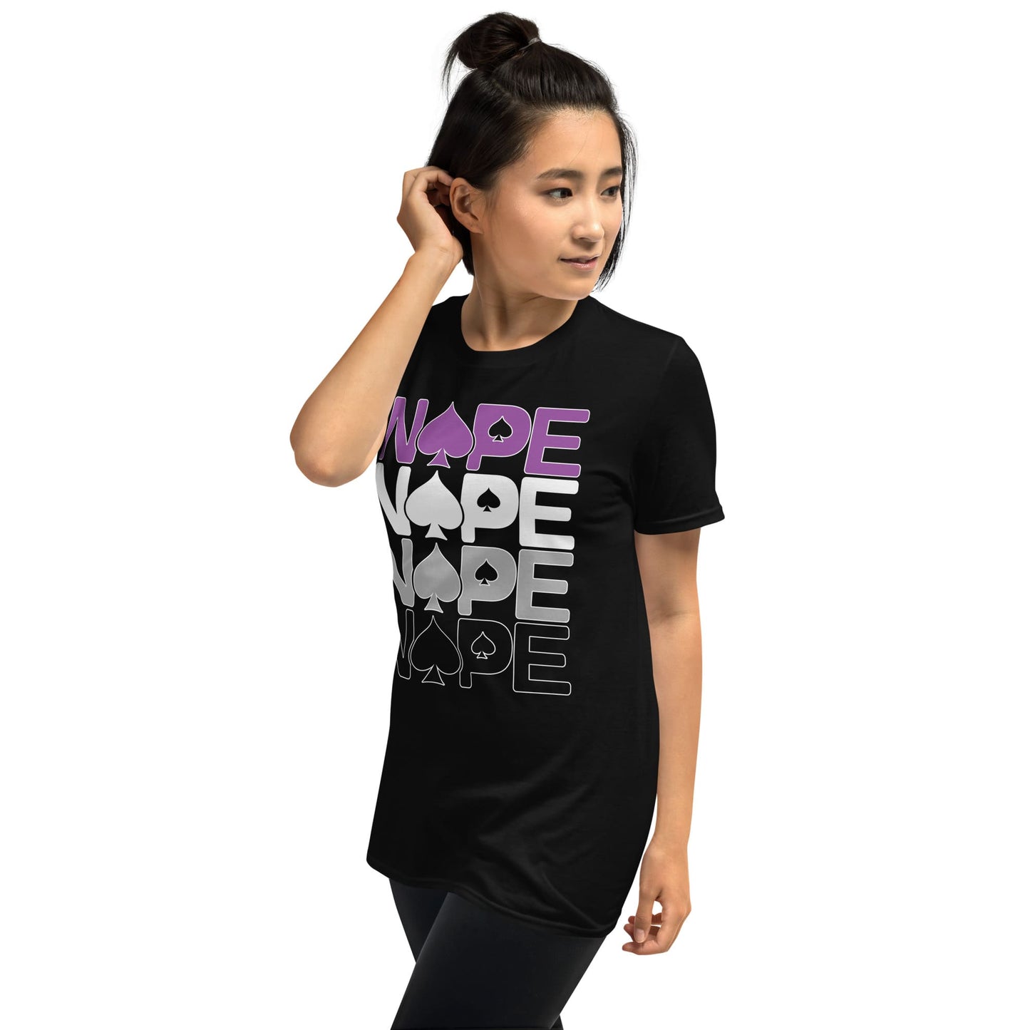 funny asexual shirt, nope ace of spades, asian model