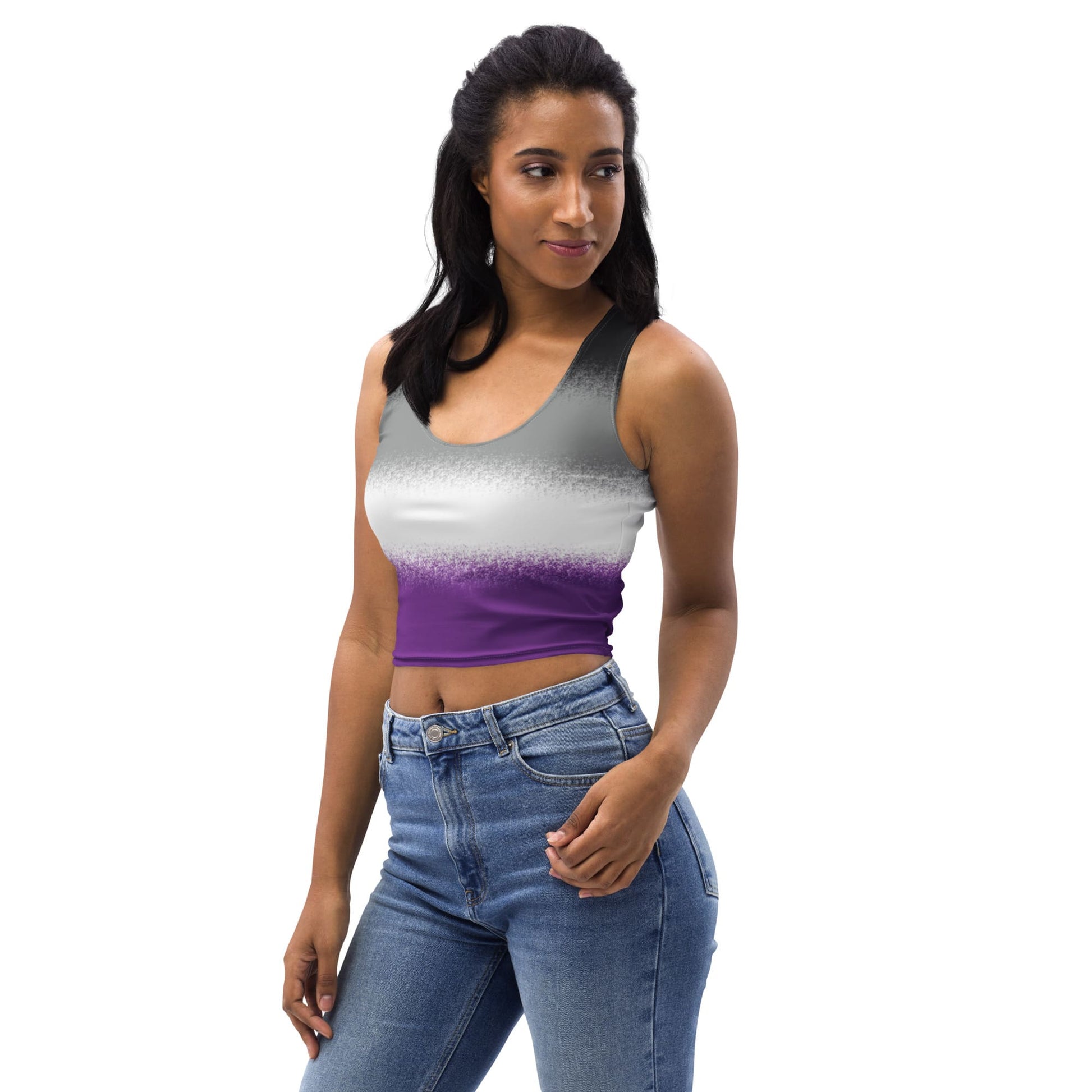 asexual crop top, ace pride tank, model 1 left