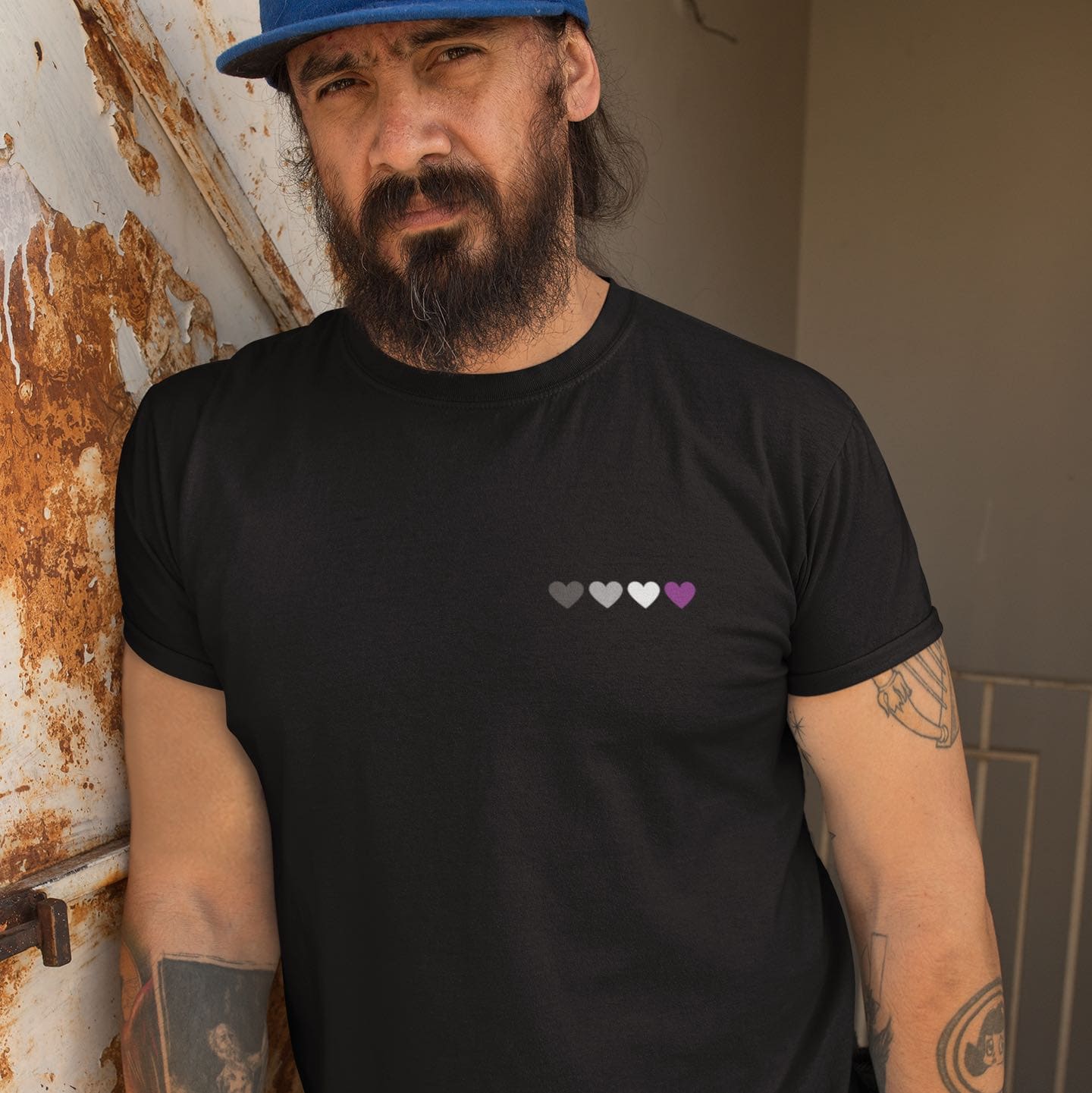 asexual shirt, subtle ace pride pocket design tee, in use