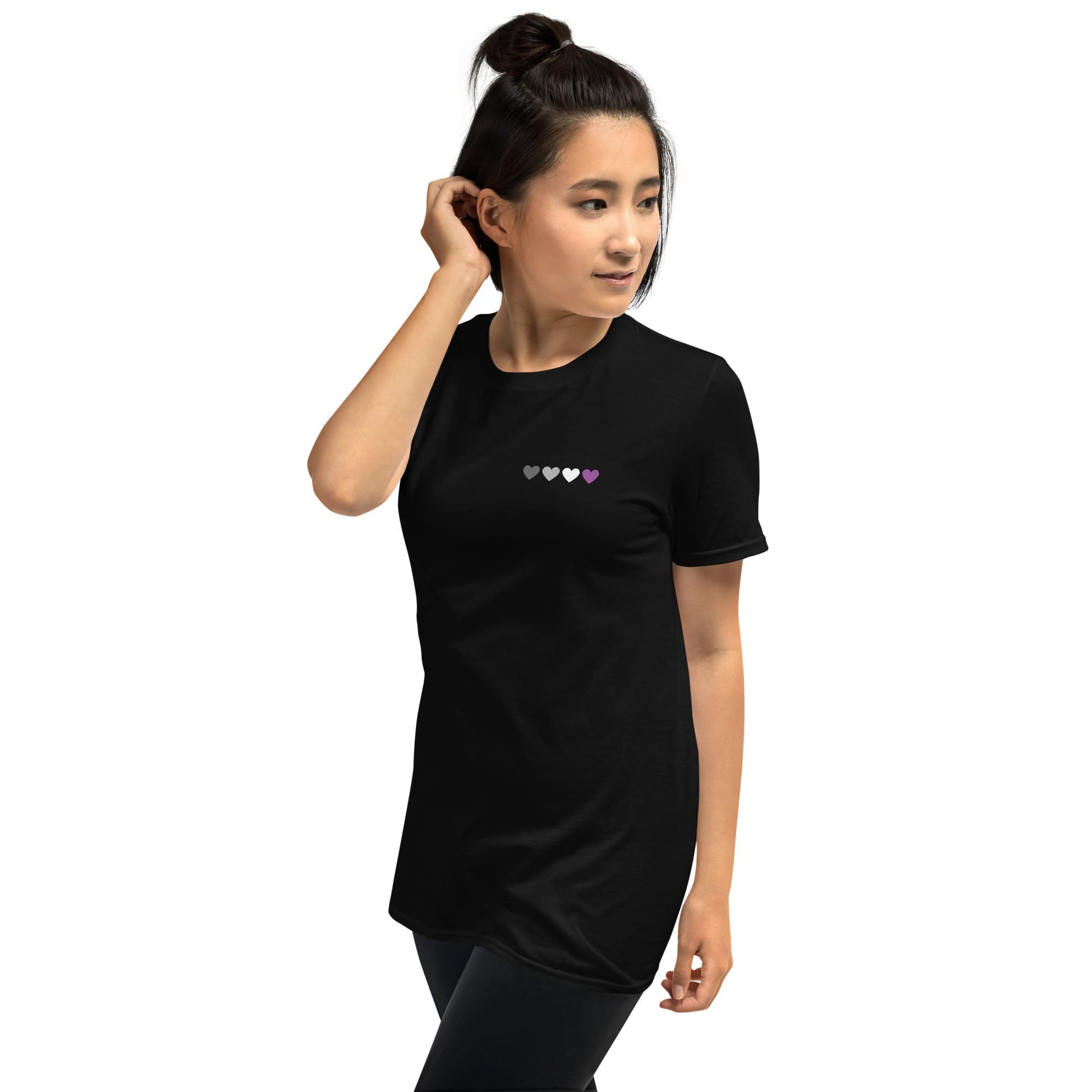 asexual shirt, subtle ace pride pocket design tee, model 2