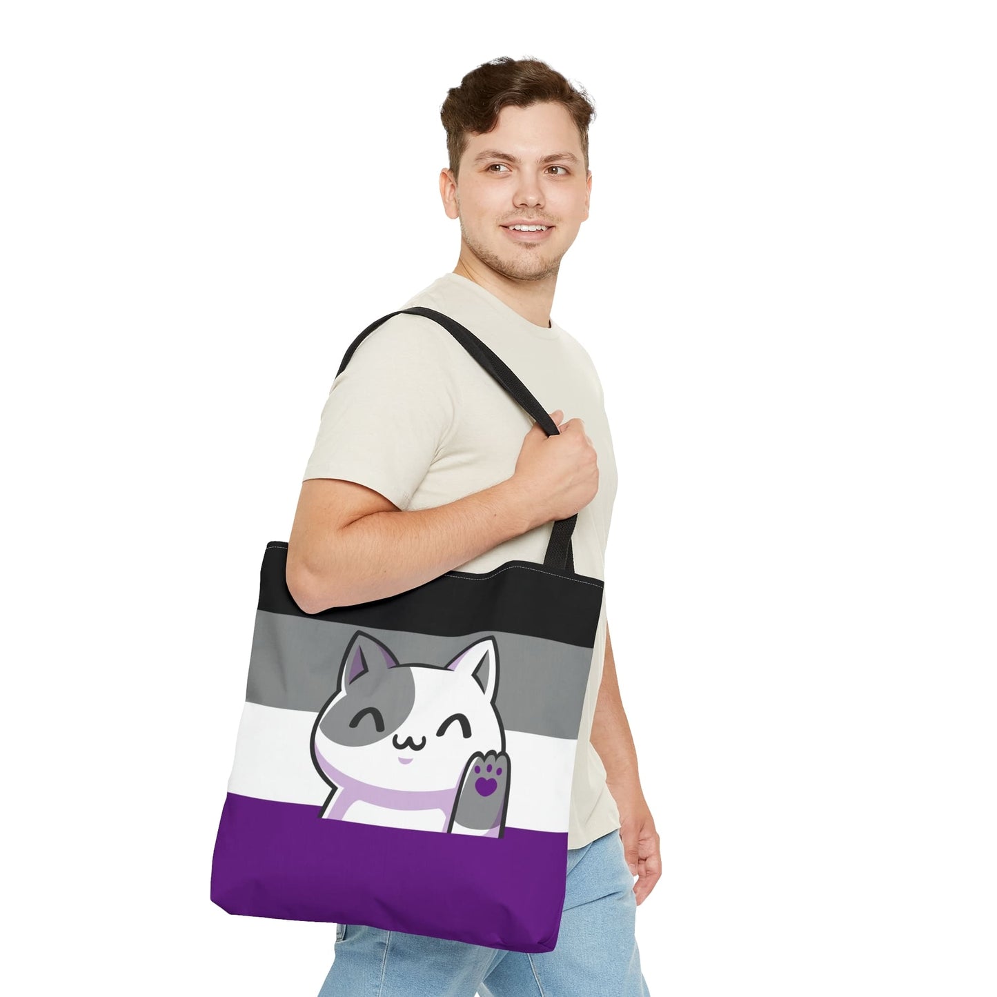 Asexual tote bag cute cat, large