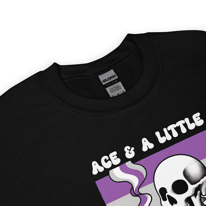 Black asexual anxiety shirt with a graphic design featuring a skull and a purple flag, labeled 'Gildan'.