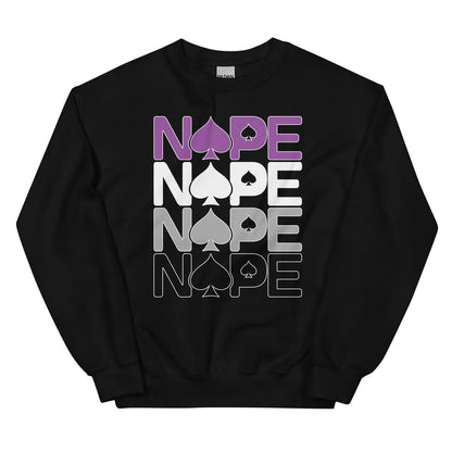 Asexual sweatshirt with 'NOPE' graphic design on a white background