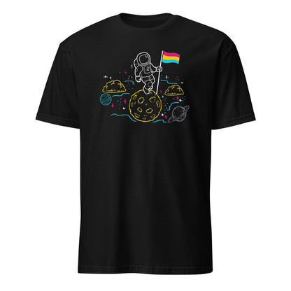 pansexual shirt, astronaut planting pan pride flag on moon, hang