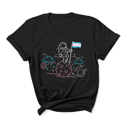 transgender shirt, astronaut planting trans pride flag on moon, main