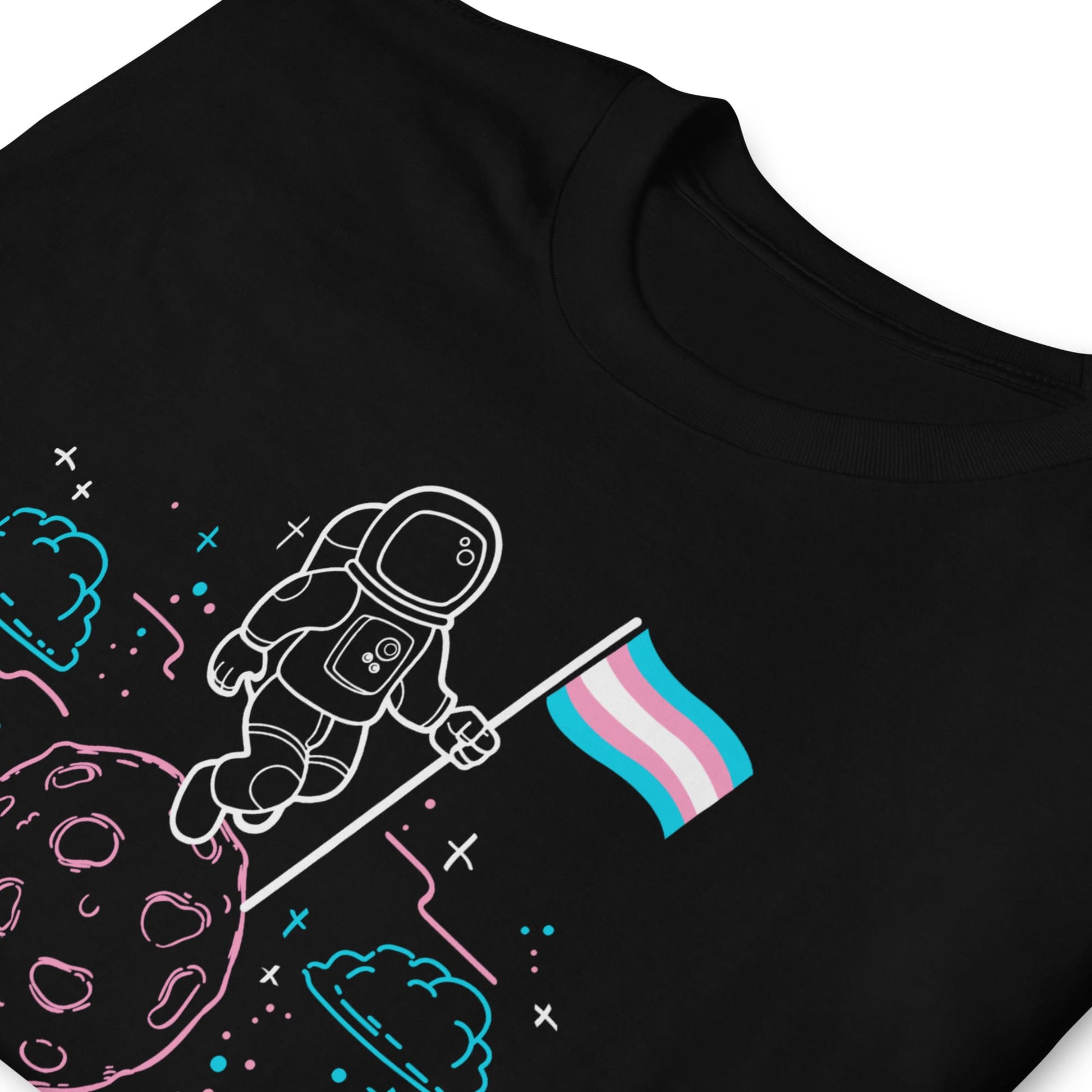 transgender shirt, astronaut planting trans pride flag on moon, zoom