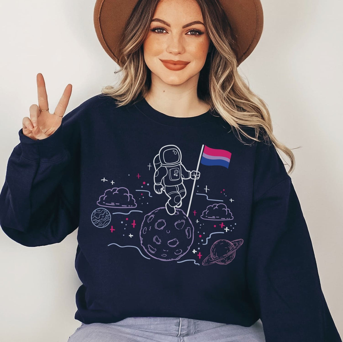 woman wearing subtle bisexual sweatshirt