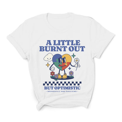 White t-shirt with colorful graphic and text on a white background: Retro Autism Shirt, Neurodivergent Affirming Tee, ADHD AuDHD Burnout TShirt, Motivational Shirt For Neurospicy, Positivity Gift For Autistic