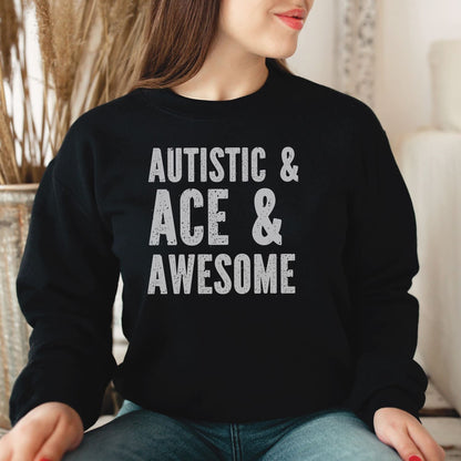 woman wearing Autistic asexual sweatshirt,