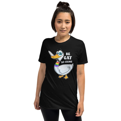 LGBT tee shirt, funny goose be gay do crime, asian model