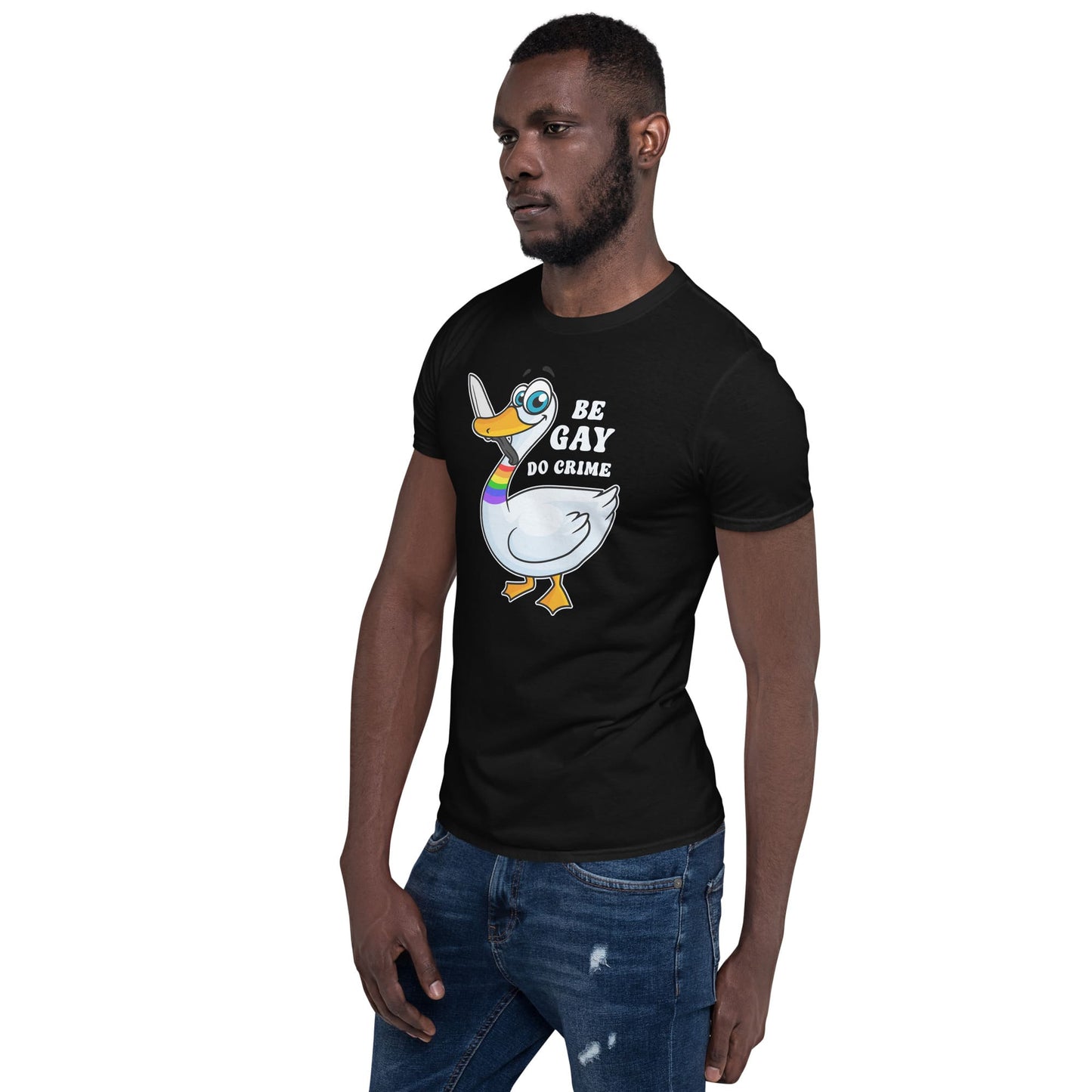 LGBT shirt, funny goose be gay do crime, black model