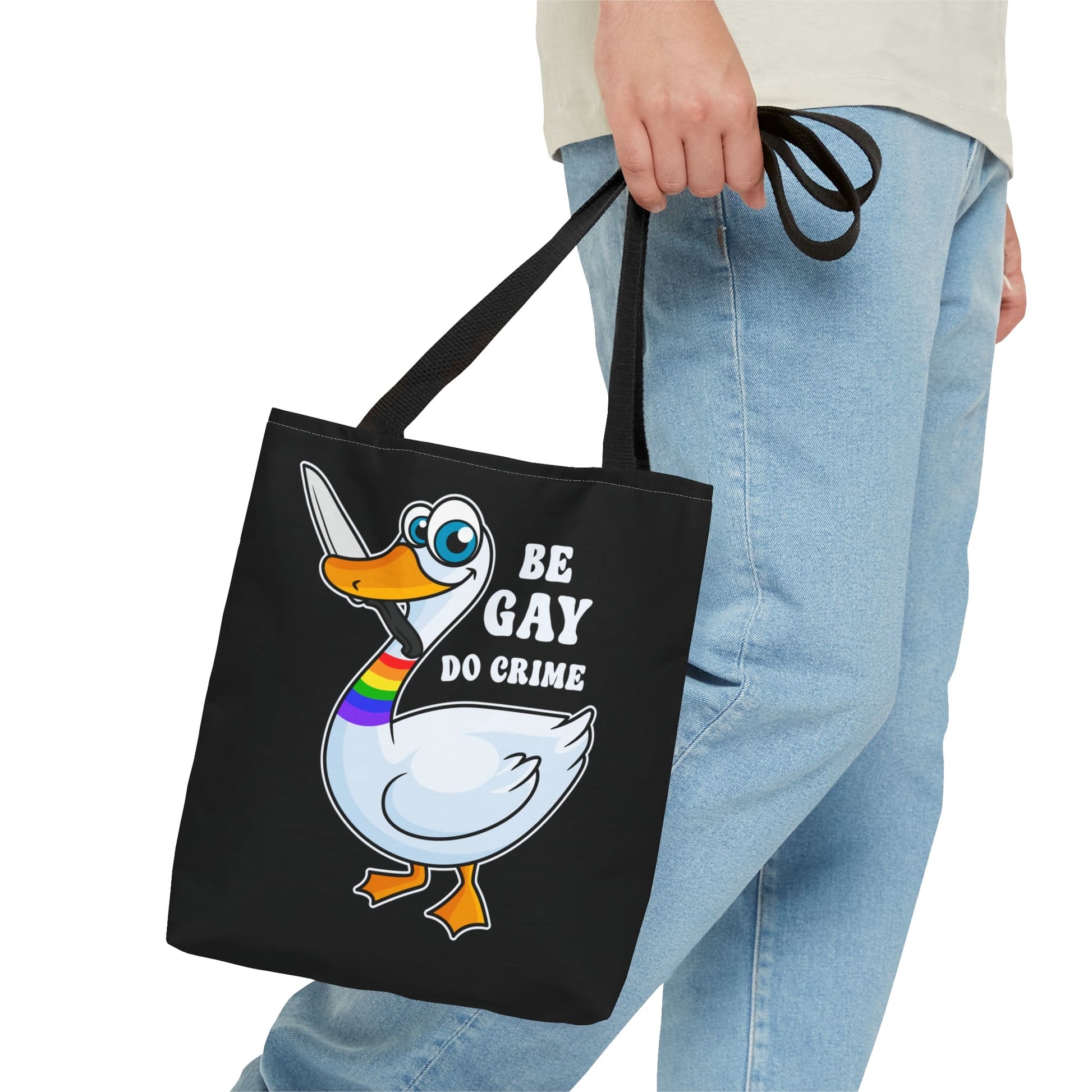 LGBT tote bag, funny goose be gay do crime, small