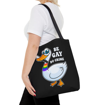 LGBT tote bag, funny goose be gay do crime, medium