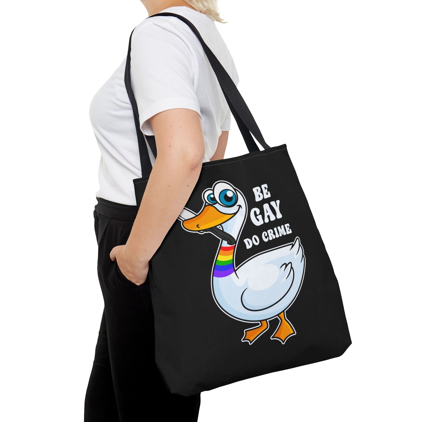 LGBT tote bag, funny goose be gay do crime, big