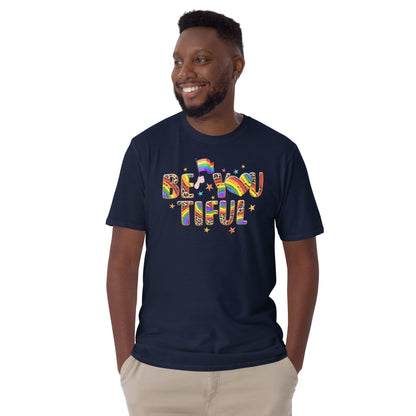 LGBTQ shirt, positivity pride, model 2 navy