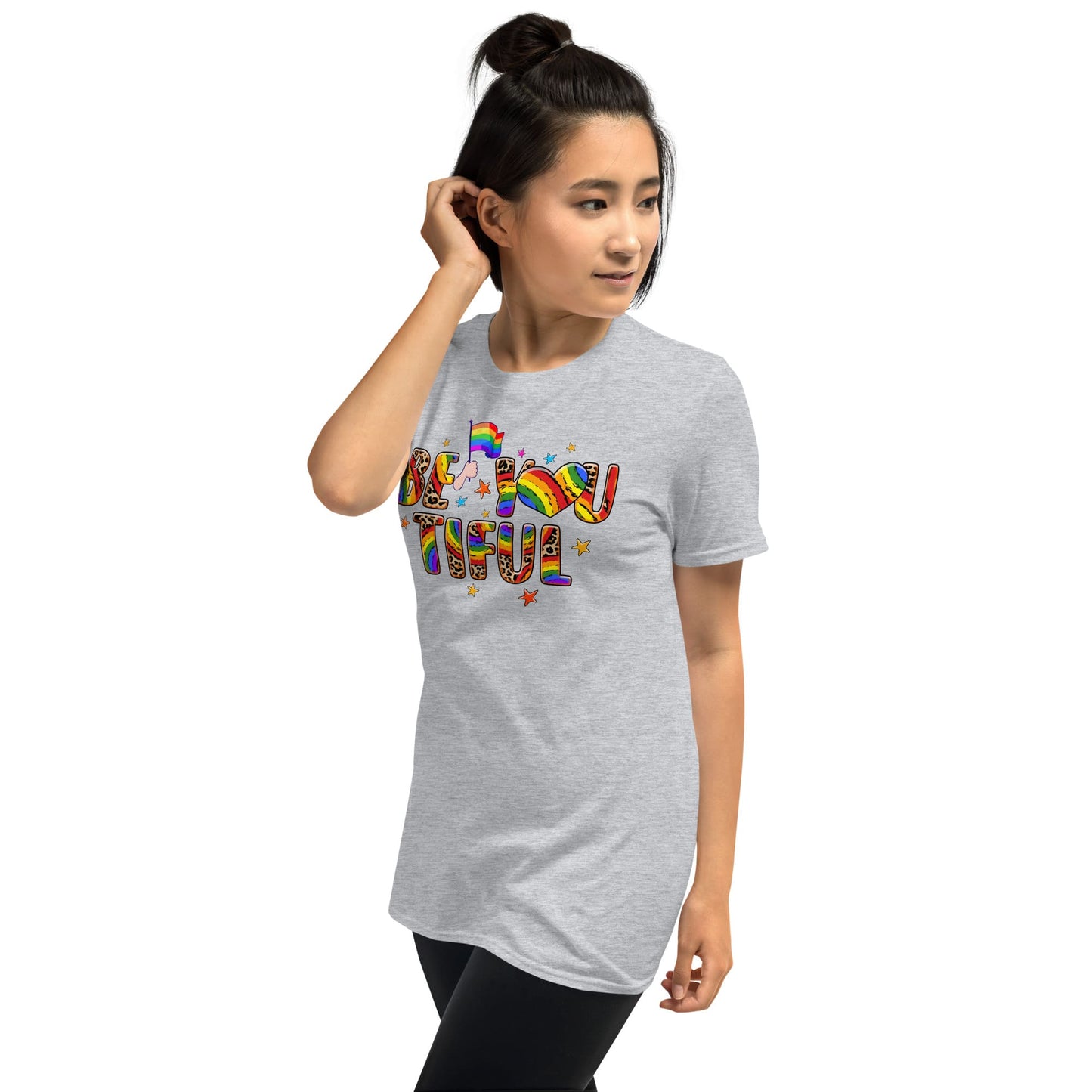 LGBTQ shirt, positivity pride, model 1 grey