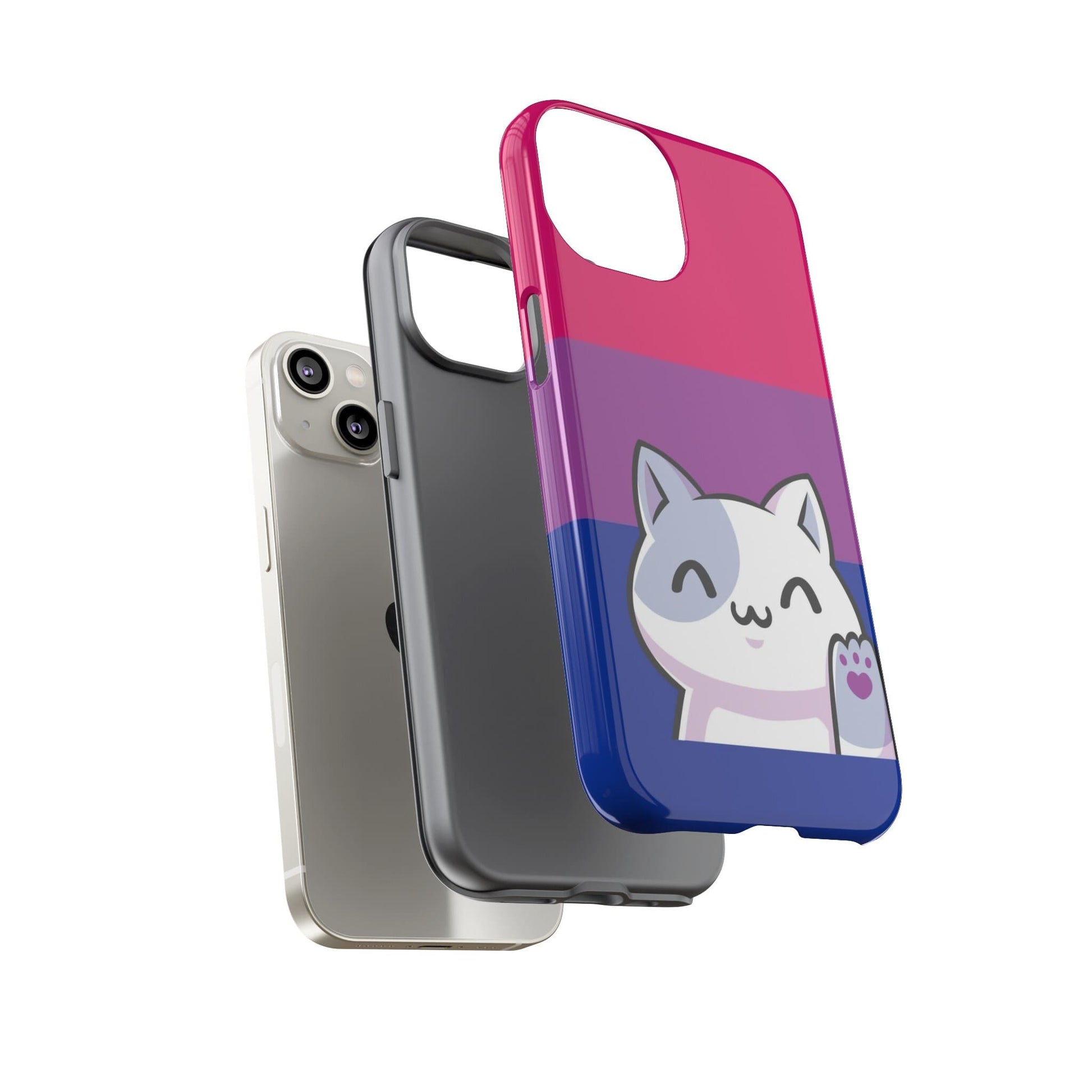 bisexual phone case kawaii cat, layers