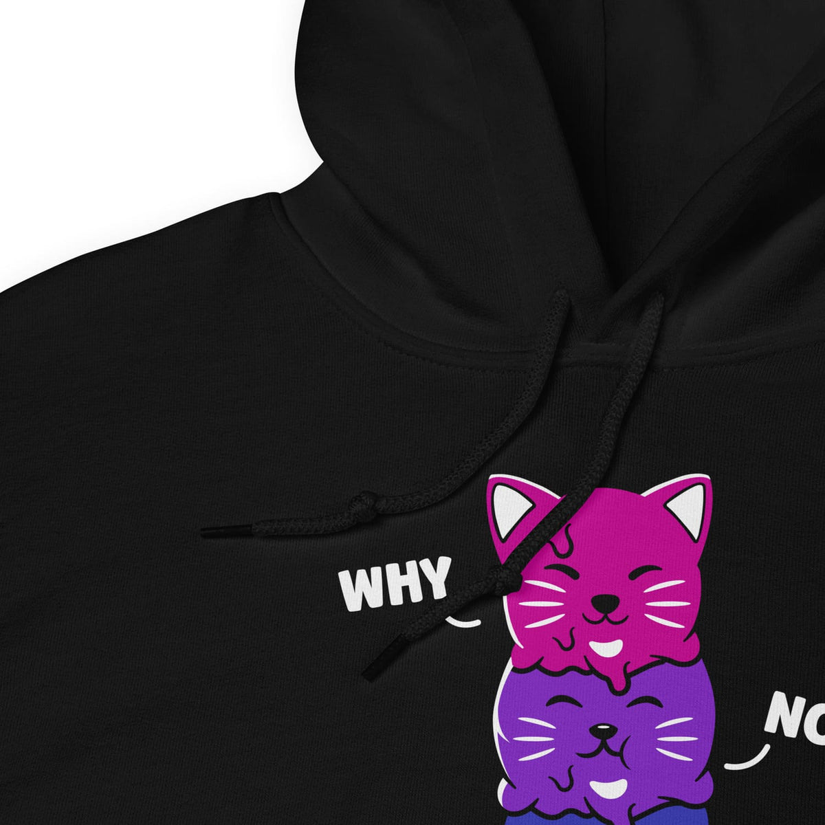 Black kawaii bisexual hoodie with bi color graphic and text on a white background