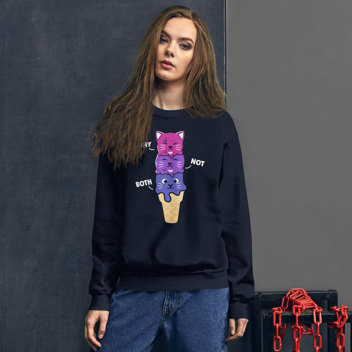 woman wearing kawaii bisexual sweatshirt