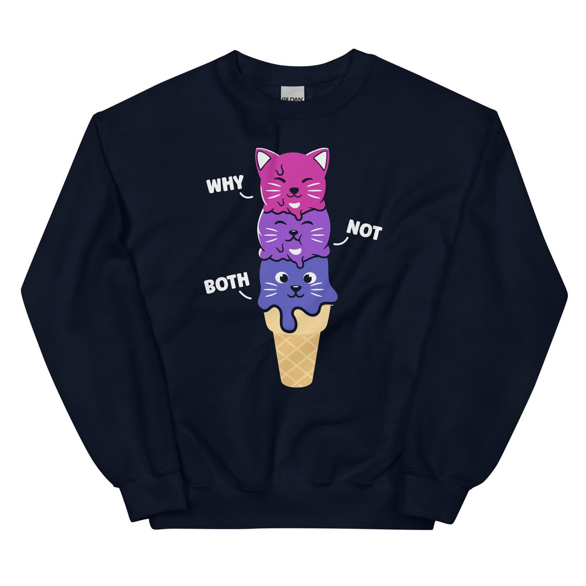 navy sweatshirt with subtle bisexual design