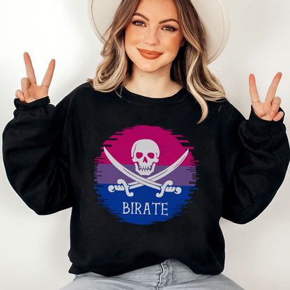 woman wearing funny bisexual sweatshirt 
