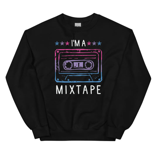 Black bisexual sweatshirt with a cassette tape graphic and 'I'm a Mixtape' text on a white background