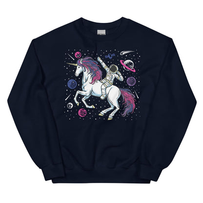 Subtle bisexual sweatshirt with a unicorn and astronaut design on a white background