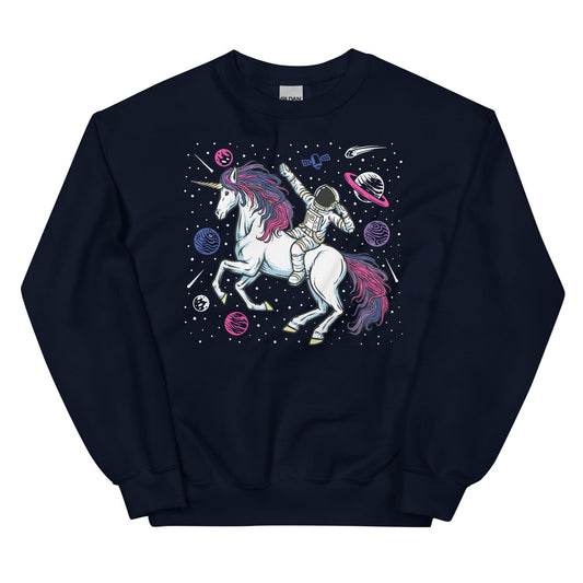 Subtle bisexual sweatshirt with a unicorn and astronaut design on a white background