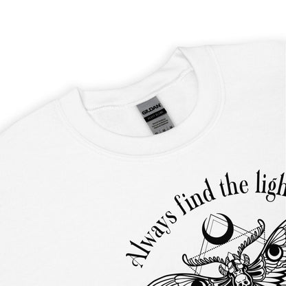 White inspirational sweatshirt with black text and graphic design on a white background