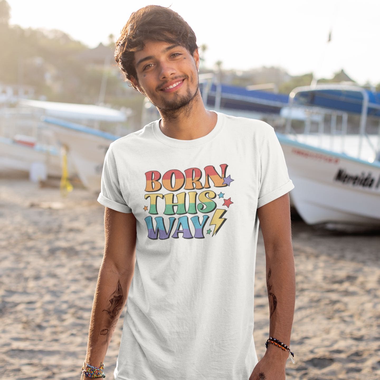 LGBTQ pride shirt, born this way tee, in use