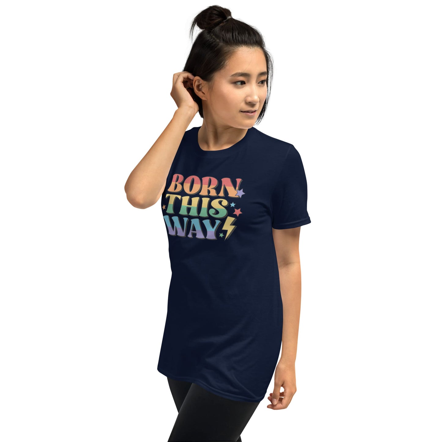 LGBTQ pride shirt, born this way tee, model 2