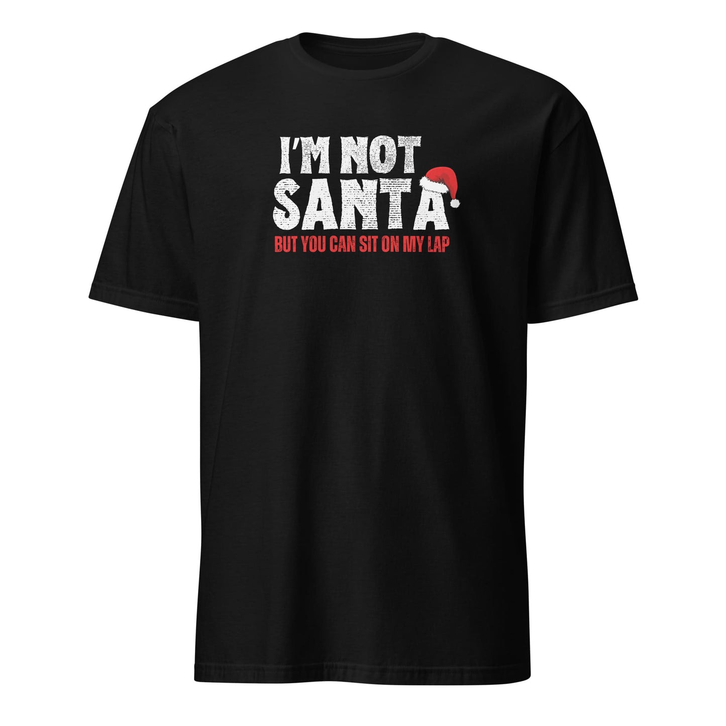 Black t-shirt with humorous Christmas text design on a white background: Rude Santa Men's Shirt, Adult Humor Christmas T-Shirt, Funny Holiday Season Tee For Boyfriend, Inappropriate Gift For Daddy Husband