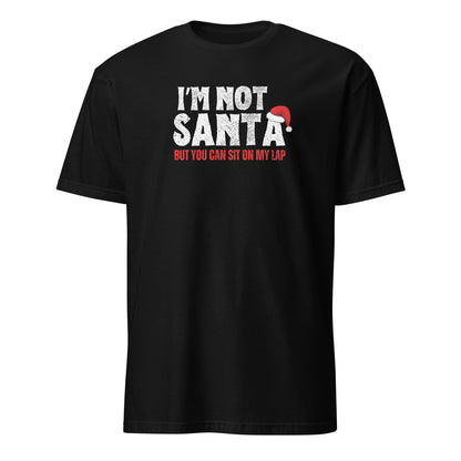 Black t-shirt with humorous Christmas text design on a white background: Rude Santa Men's Shirt, Adult Humor Christmas T-Shirt, Funny Holiday Season Tee For Boyfriend, Inappropriate Gift For Daddy Husband