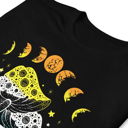 aroace shirt, cottagecore design with frog, mushrooms and moon phases, zoom