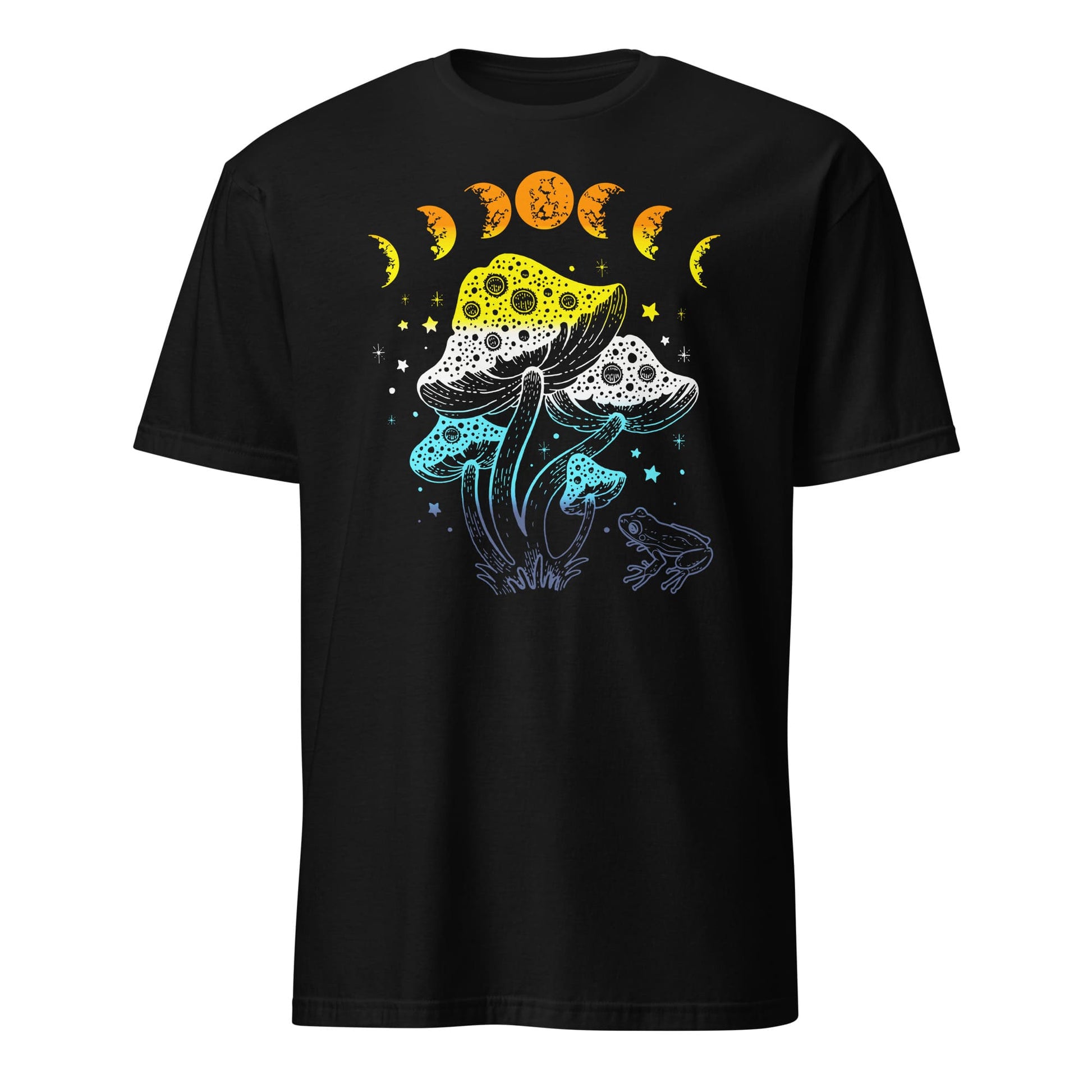 aroace shirt, cottagecore design with frog, mushrooms and moon phases, hang