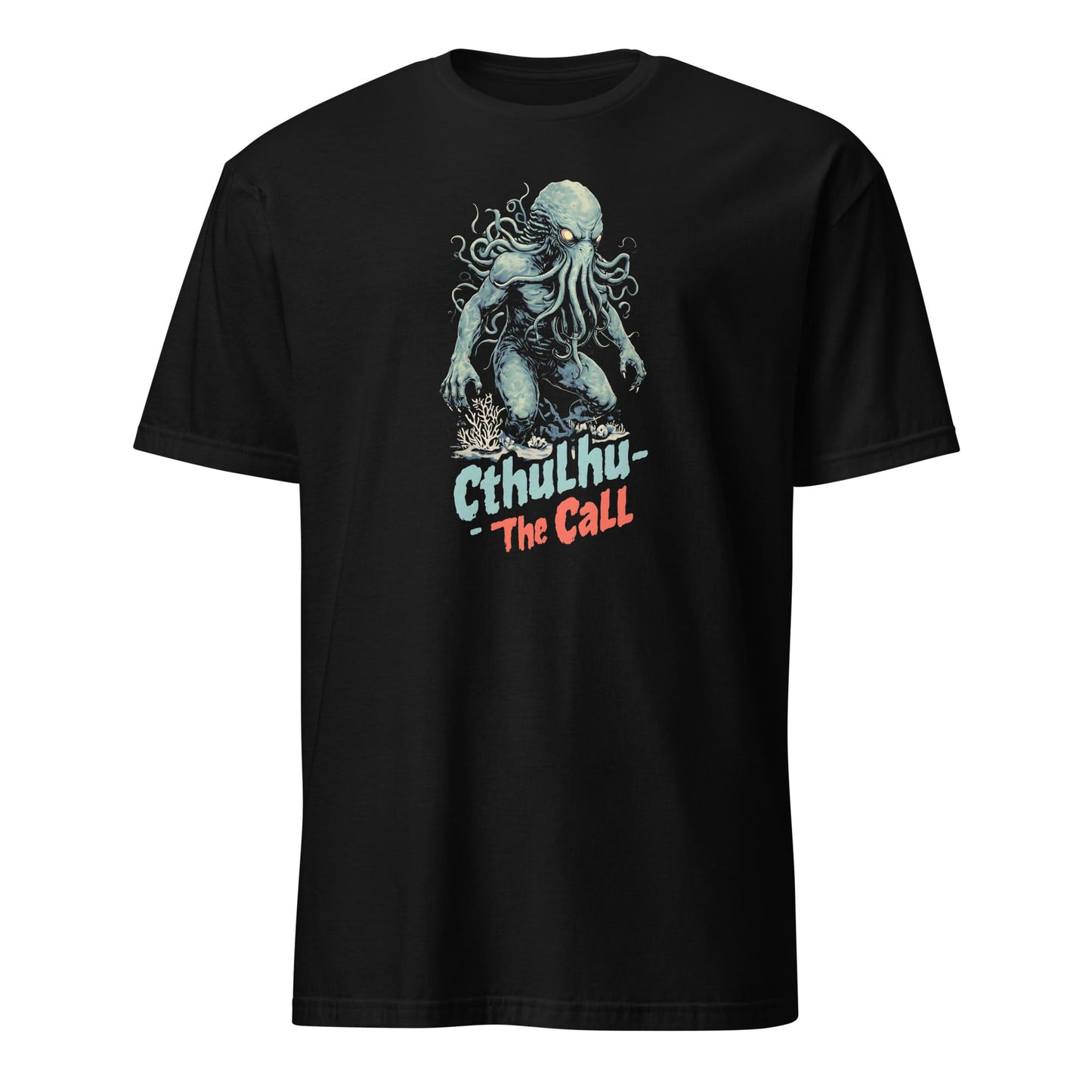 Black t-shirt with Cthulhu graphic and text 'Cthulhu The Call' on a white background
