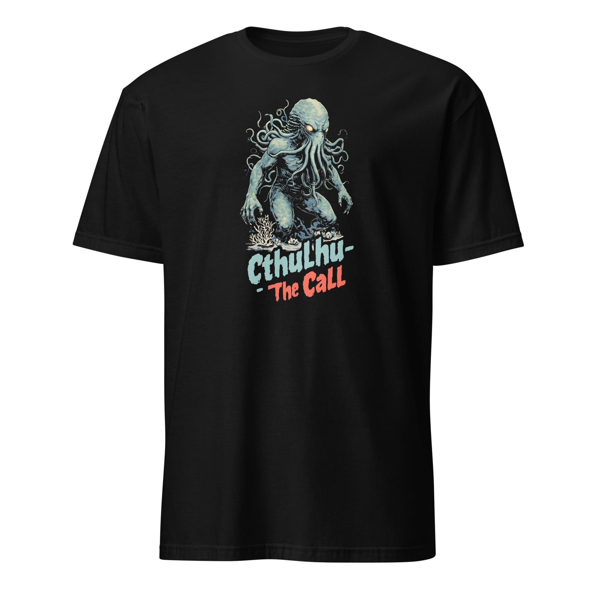 Black t-shirt with Cthulhu graphic and text 'Cthulhu The Call' on a white background
